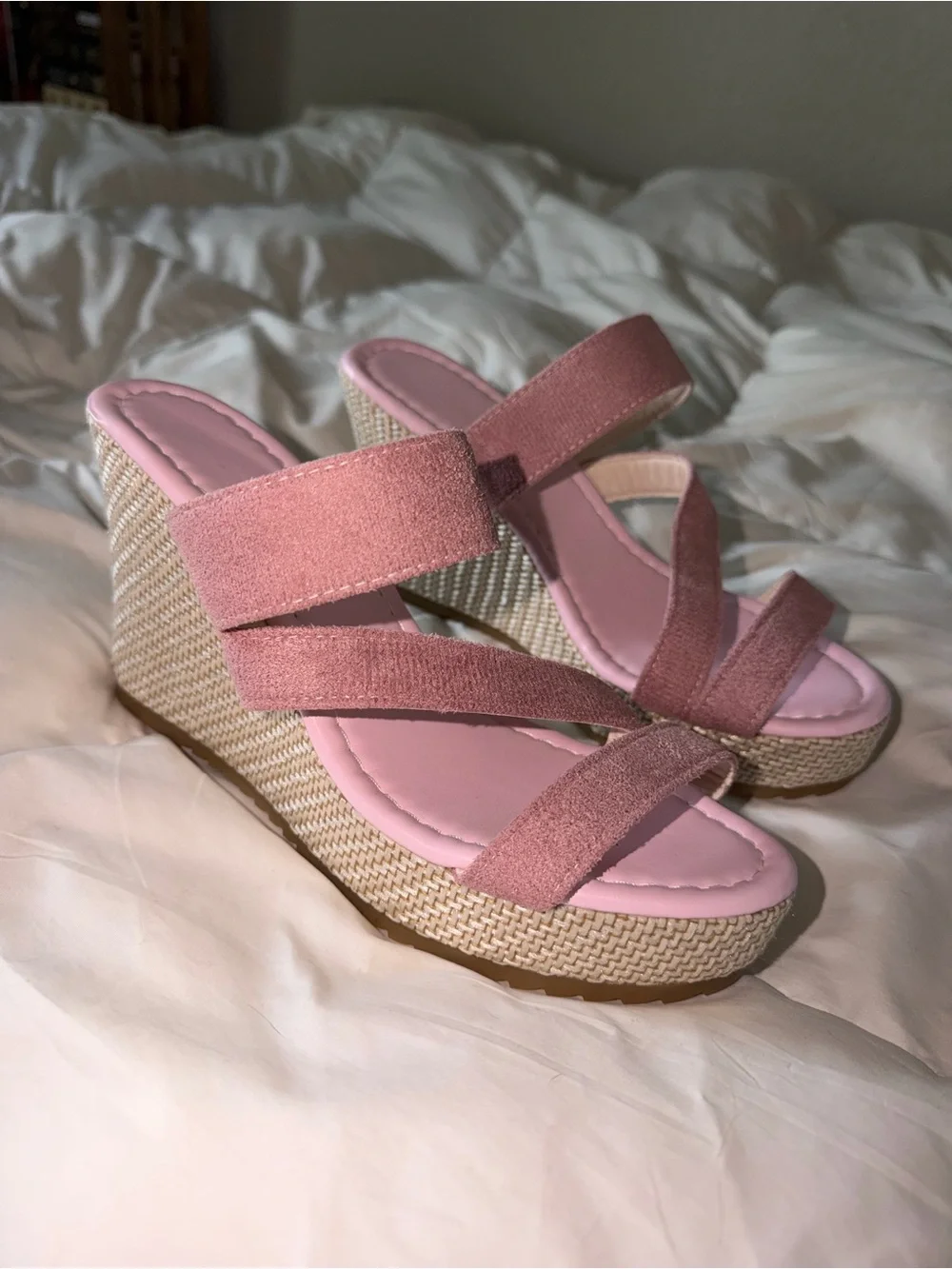 Pink Espadrille Wedge Sandals with Strappy Upper